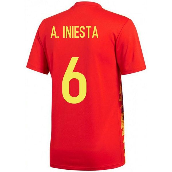 2018 2019 Homme Maillot Equipe de Espagne INIESTA Coupe du Monde Domicile