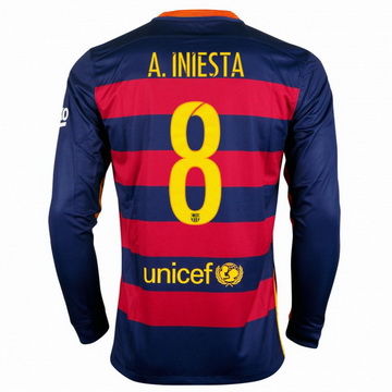 Maillot Barcelone Manche Longue A.Iniesta Domicile 2015 2016 Pas Cher Réduction De 55%